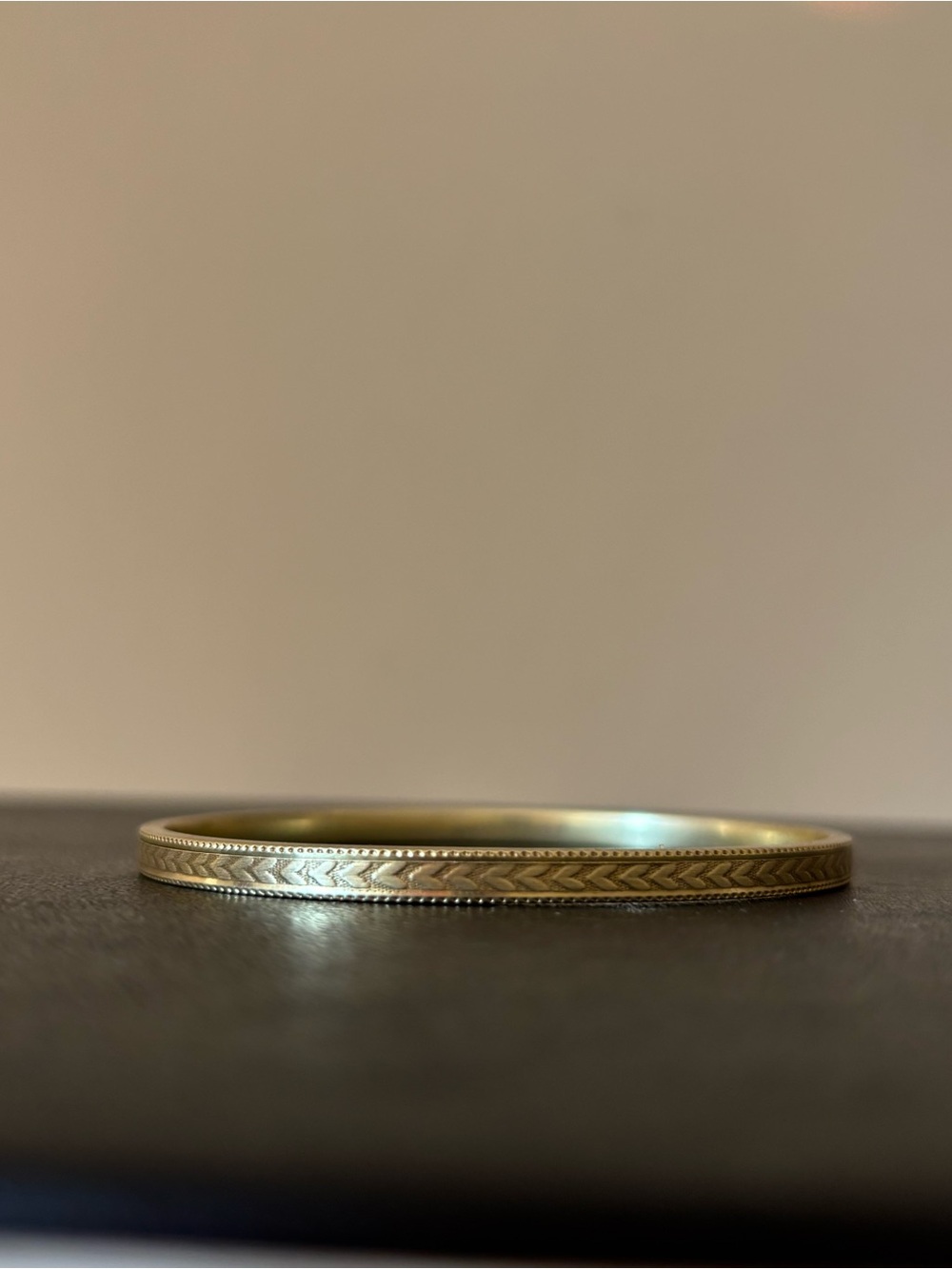 14k solid gold Antique chevron laurel bangle bracelet
